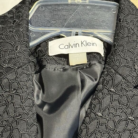 NWOT Womens Calvin Klein Black GOLD BUTTON jacket blazer Sz 2 Applique - Picture 3 of 6